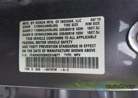 2019 Honda Cr-V Ex from USA, damaged, VIN 7FARW2H50KE014877